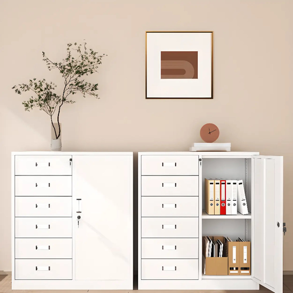 Vertical Metal White Filing Cabinet with Lockable Drawers Image - 1