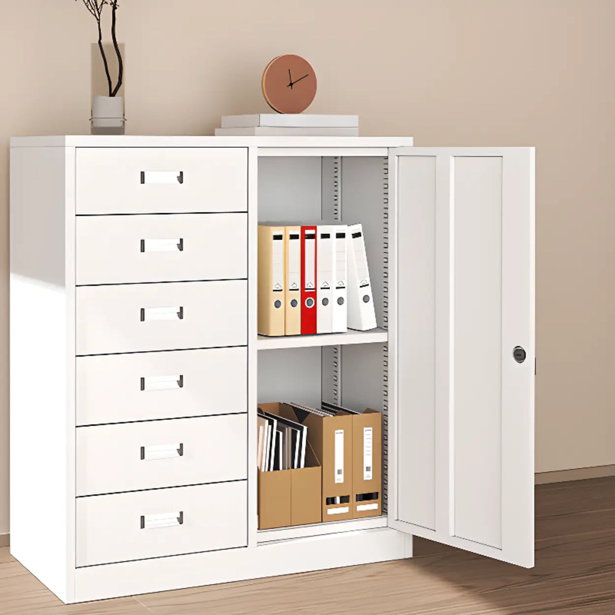 Vertical Metal White Filing Cabinet with Lockable Drawers Image - 2