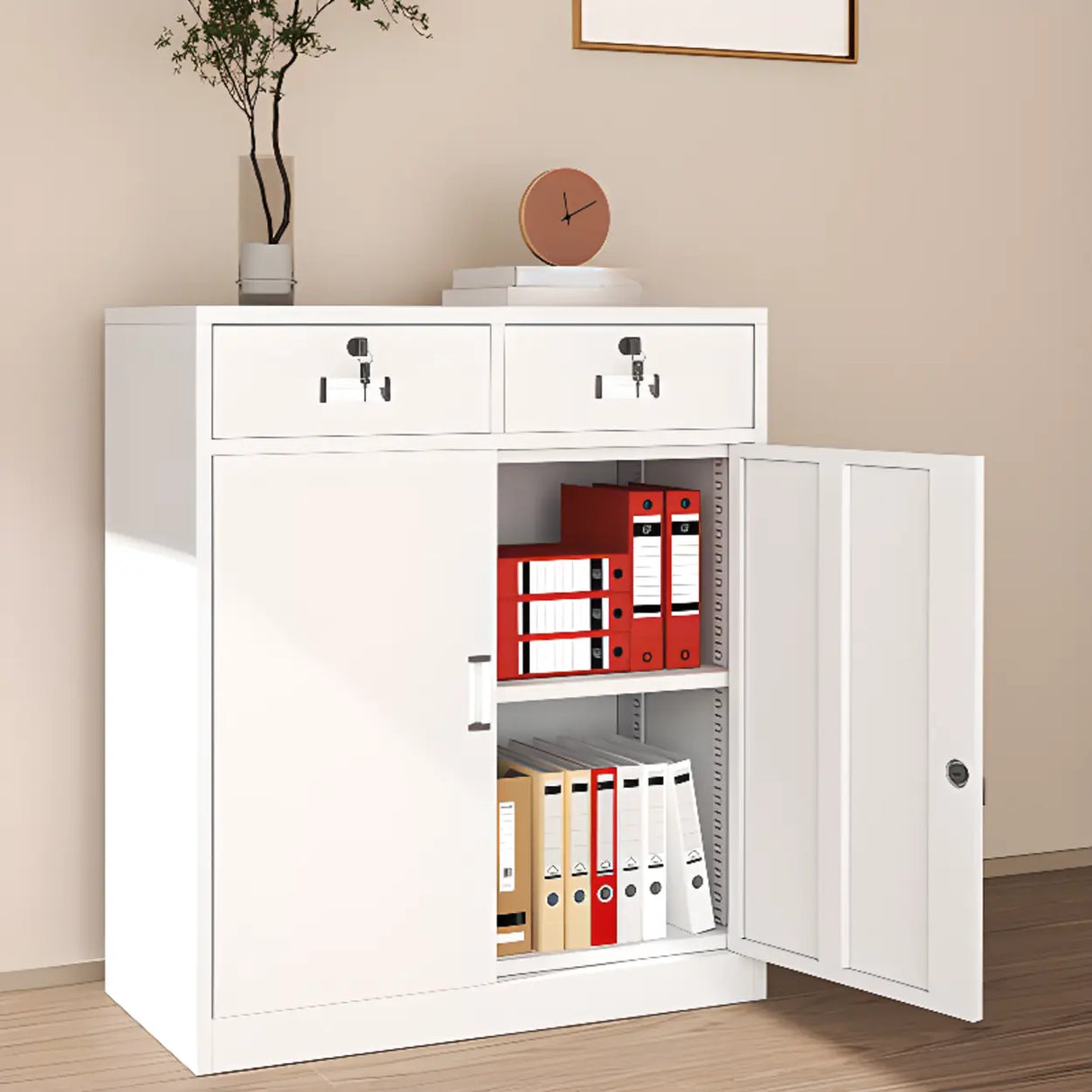 Vertical Metal White Filing Cabinet with Lockable Drawers Image - 3