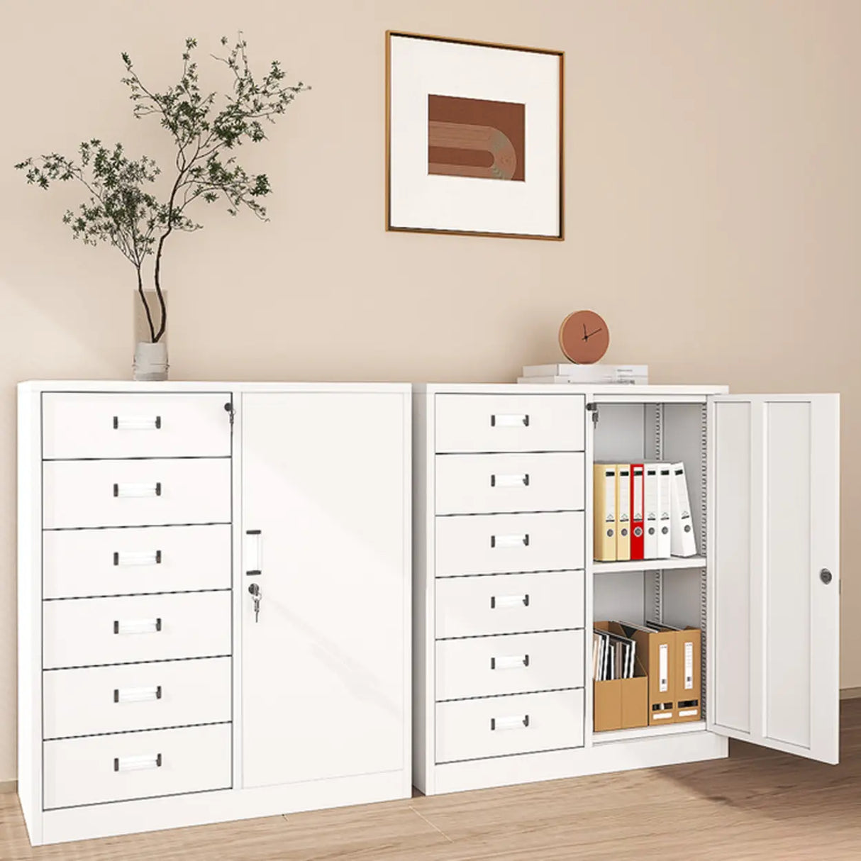 Vertical Metal White Filing Cabinet with Lockable Drawers Image - 4