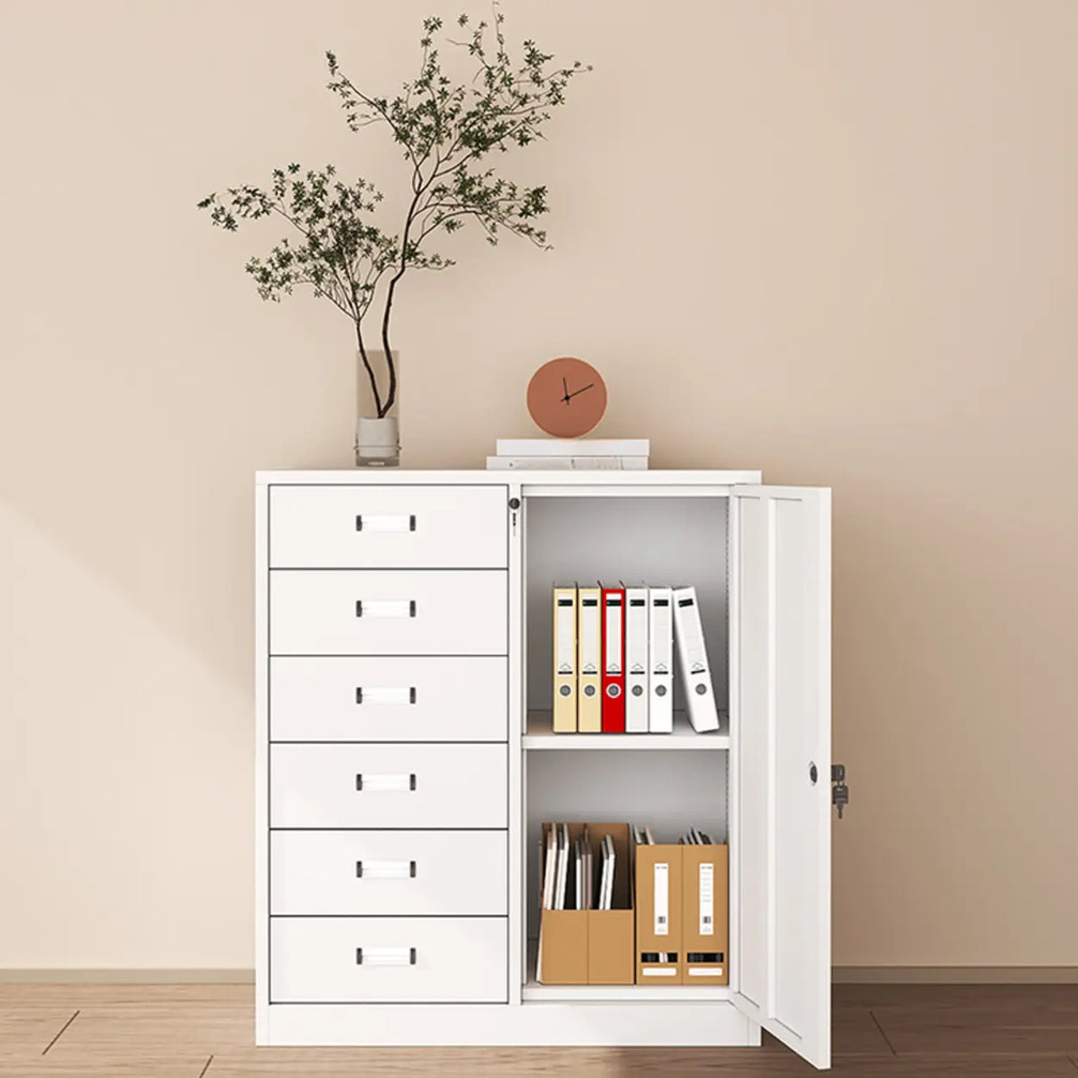 Vertical Metal White Filing Cabinet with Lockable Drawers Image - 6