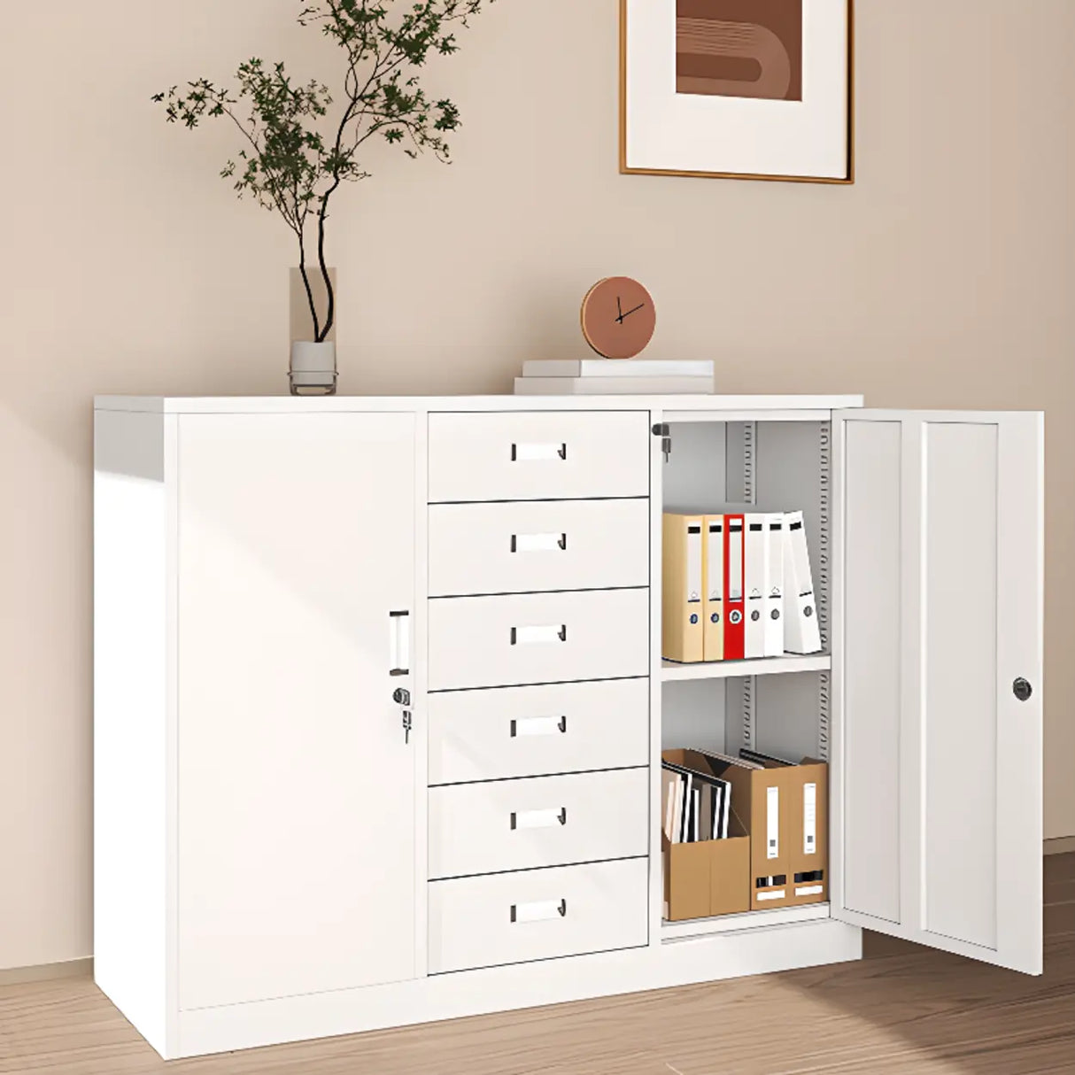 Vertical Metal White Filing Cabinet with Lockable Drawers Image - 9