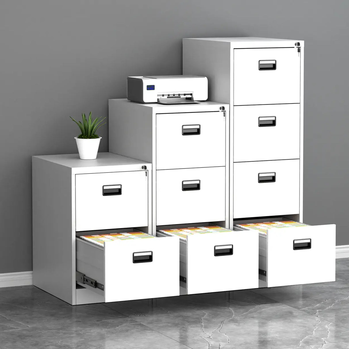 Vertical Metal White Storage Unit Lockable Filing Cabinet Image - 1