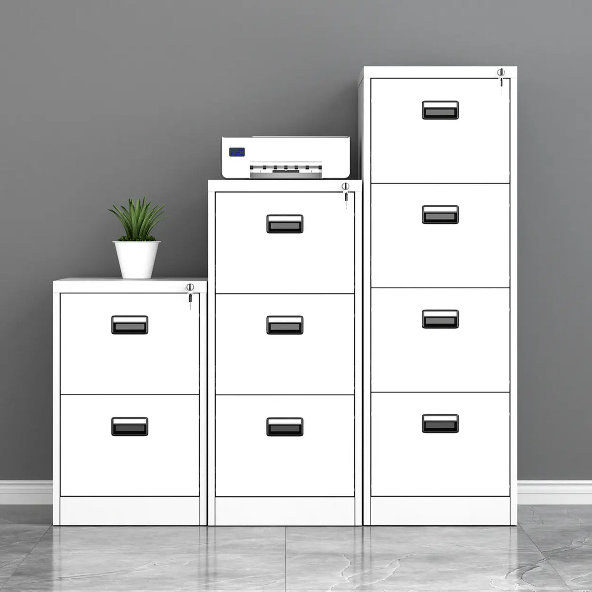 Vertical Metal White Storage Unit Lockable Filing Cabinet Image - 4