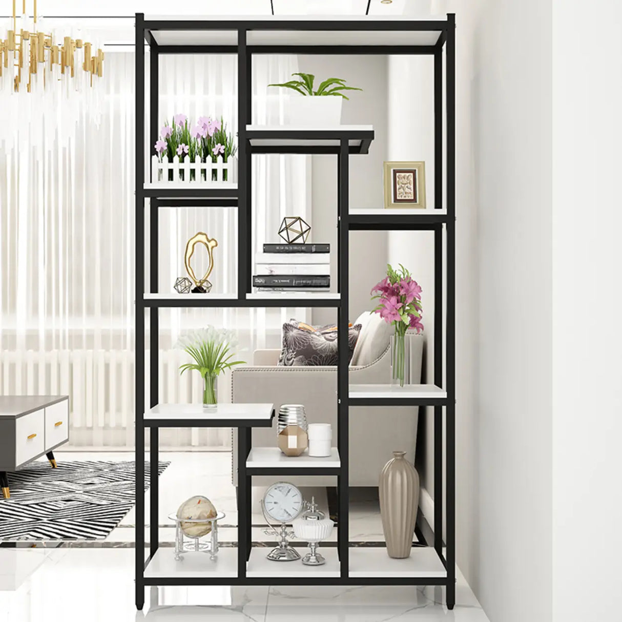 Vertical Modern Alloy Frame Open Etagere Bookshelf Image - 1