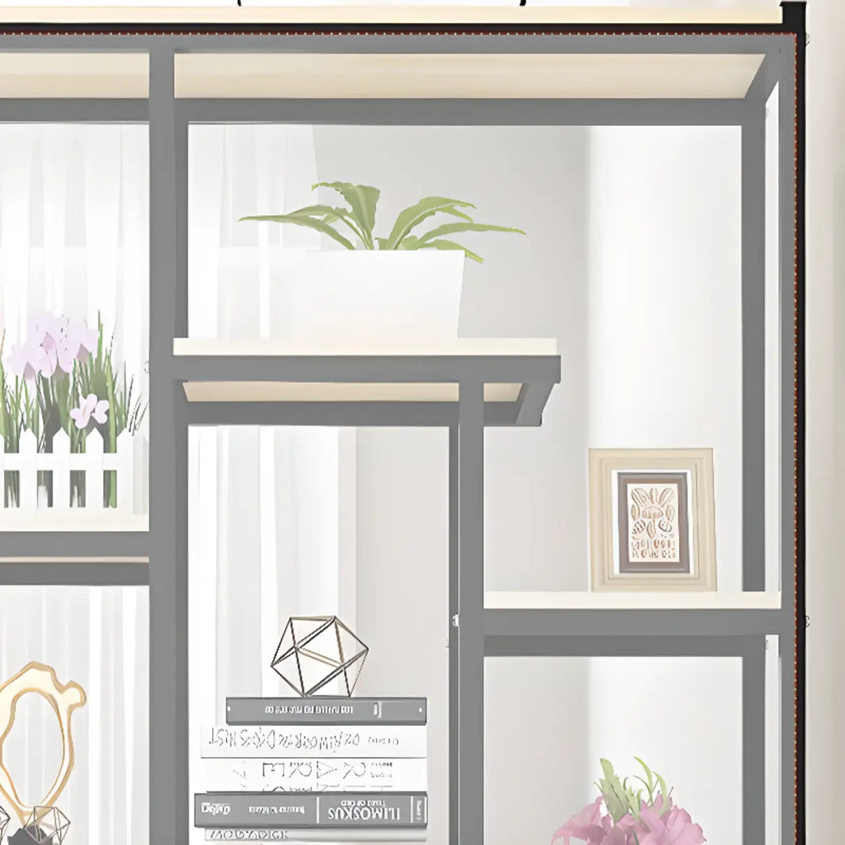 Vertical Modern Alloy Frame Open Etagere Bookshelf Image - 11