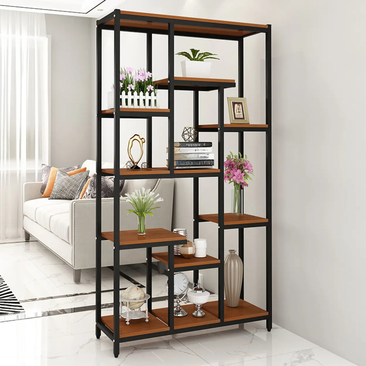 Vertical Modern Alloy Frame Open Etagere Bookshelf Image - 3