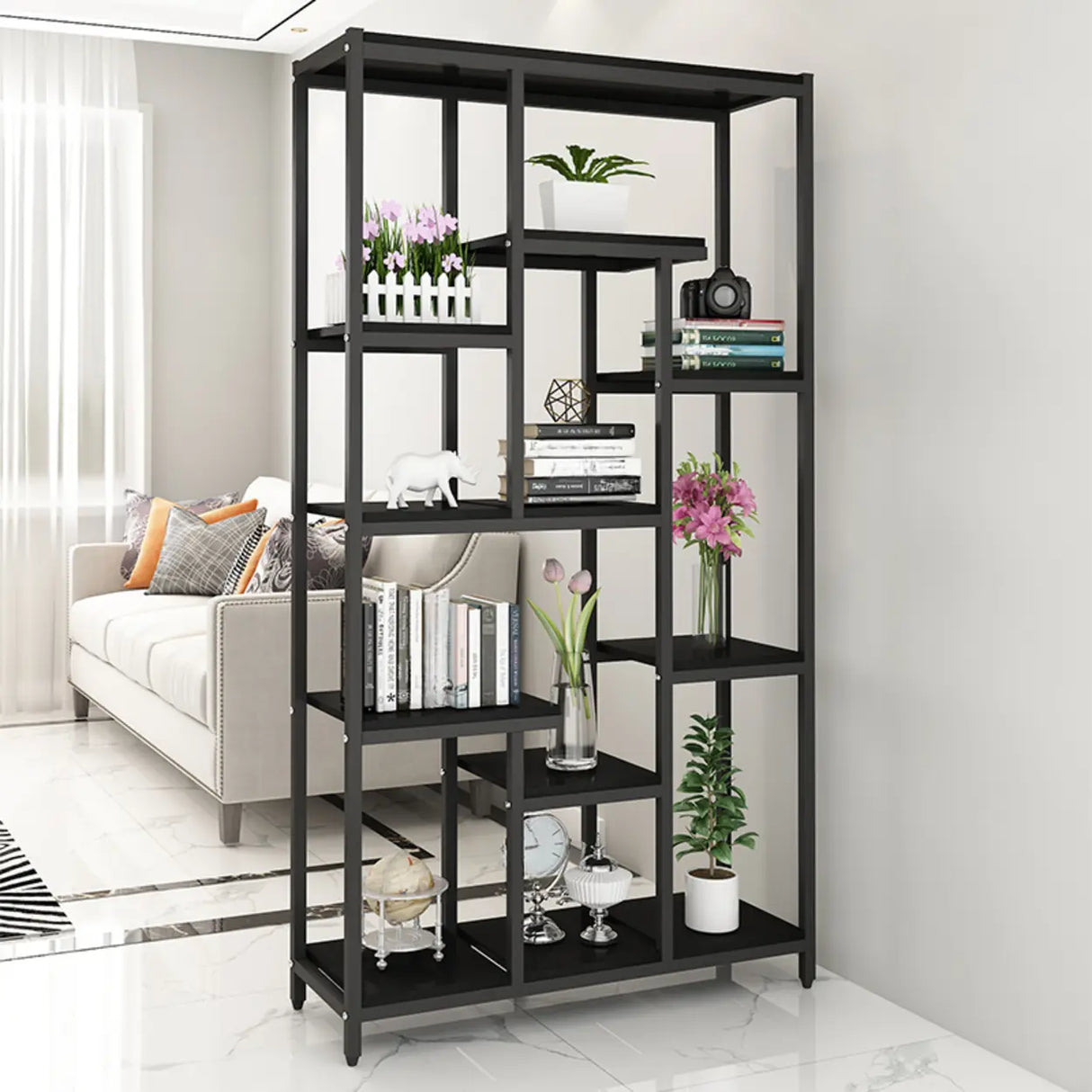 Vertical Modern Alloy Frame Open Etagere Bookshelf Image - 5