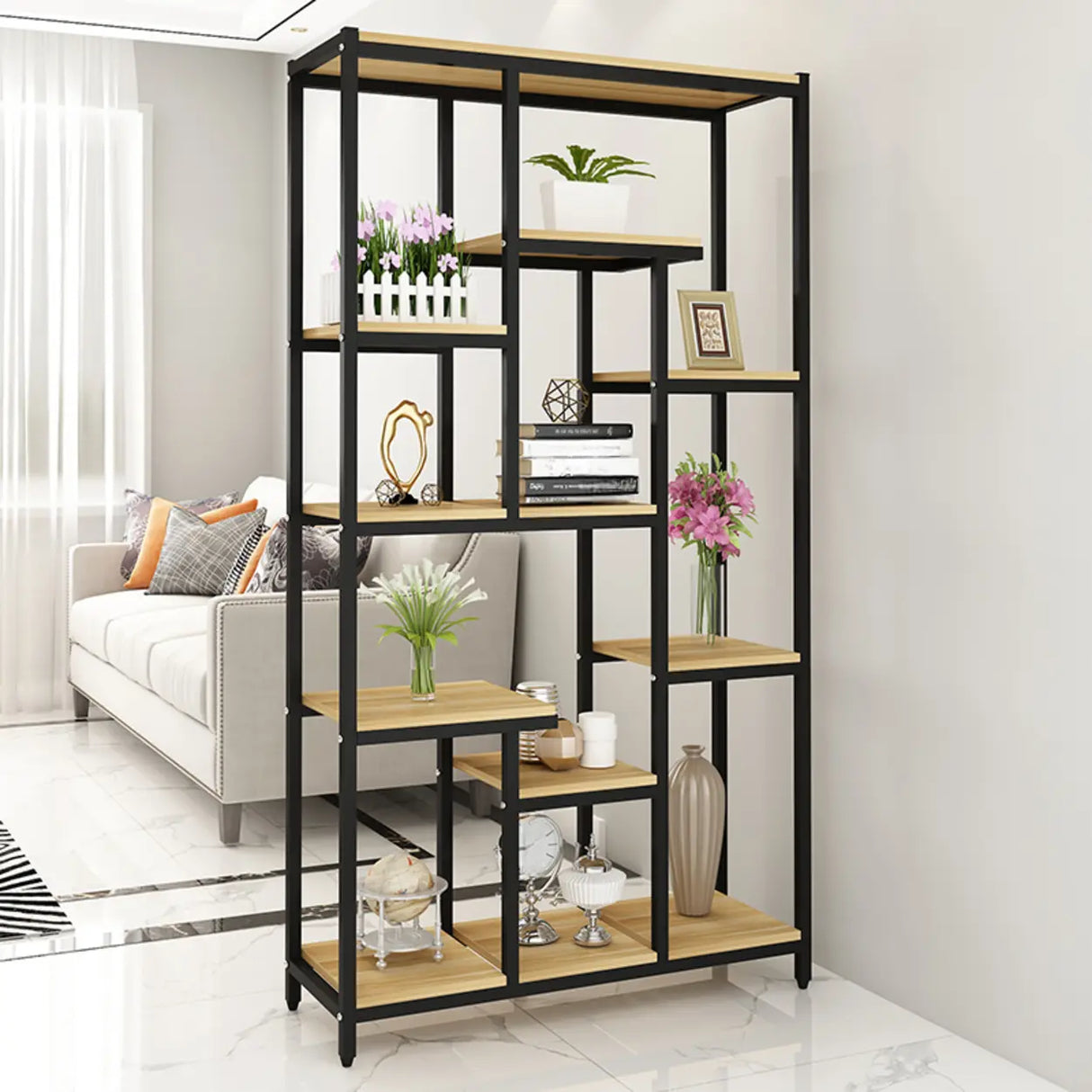 Vertical Modern Alloy Frame Open Etagere Bookshelf Image - 7