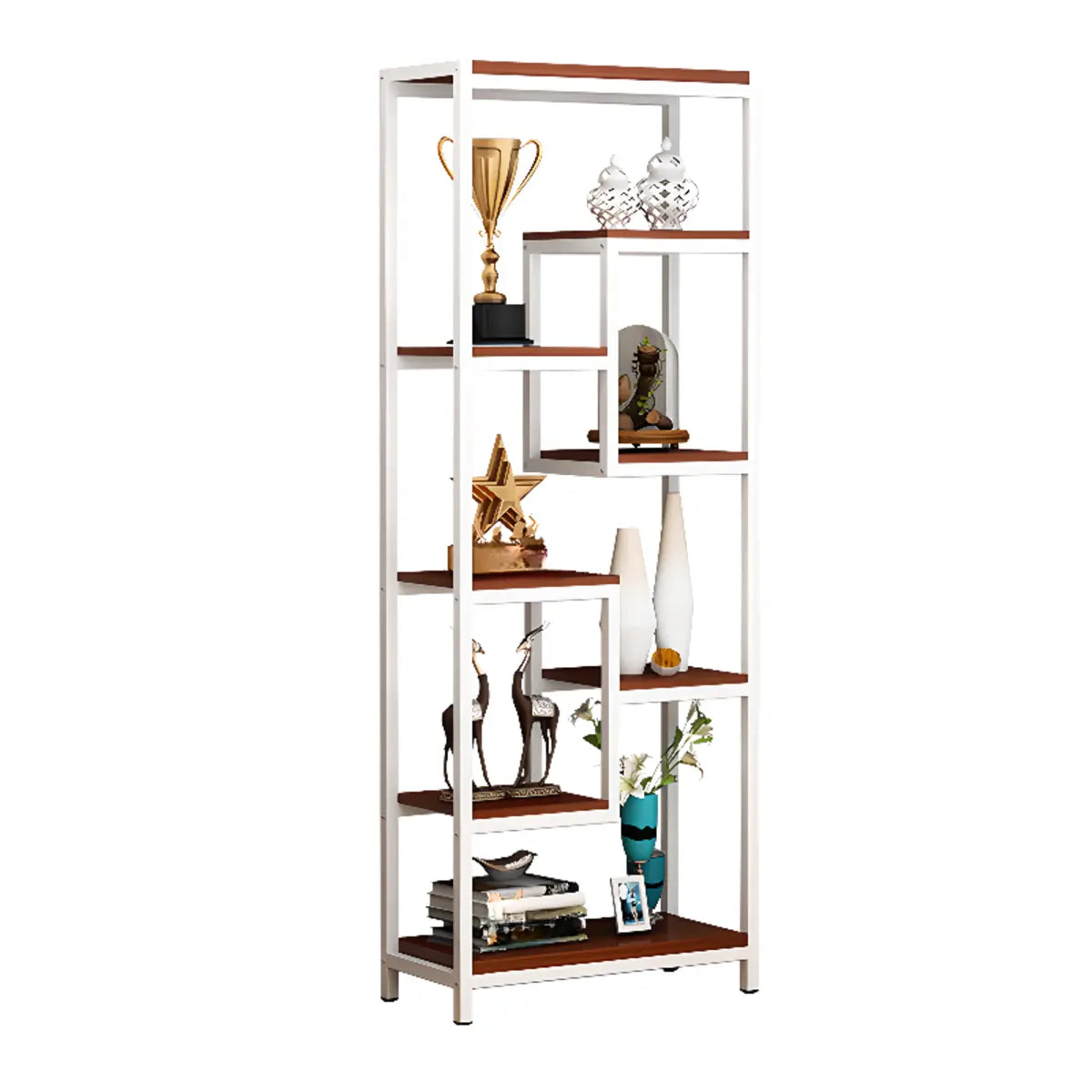 Vertical Modern Black Metal Frame Open Etagere Bookcase Image - 10
