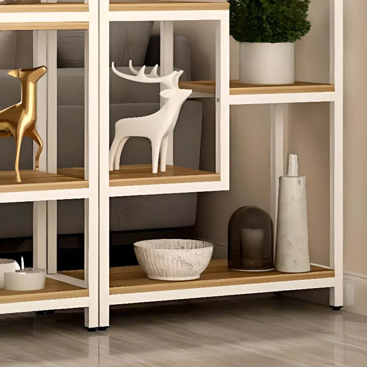 Vertical Modern Black Metal Frame Open Etagere Bookcase Image - 12