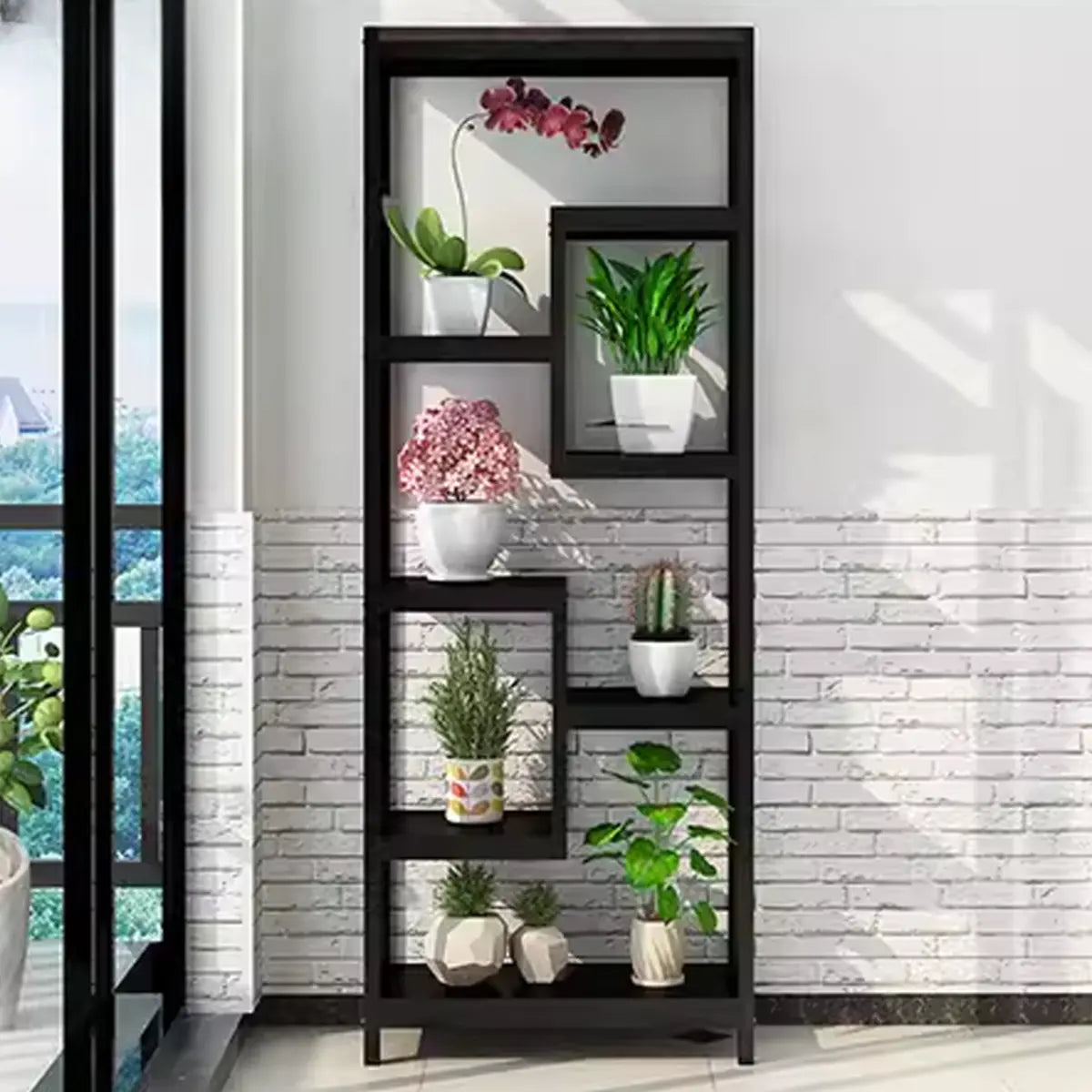 Vertical Modern Black Metal Frame Open Etagere Bookcase Image - 7