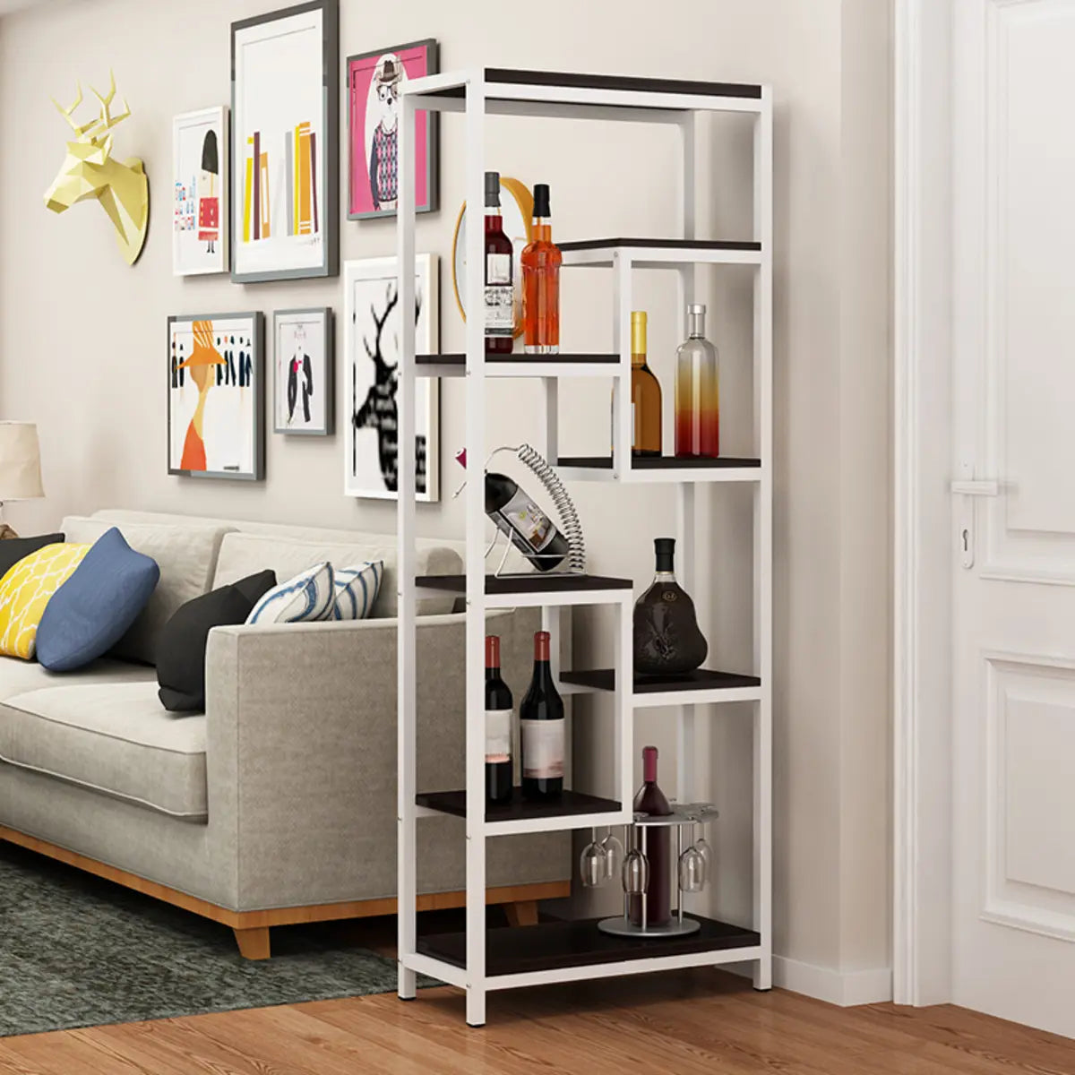 Vertical Modern Black Metal Frame Open Etagere Bookcase Image - 8