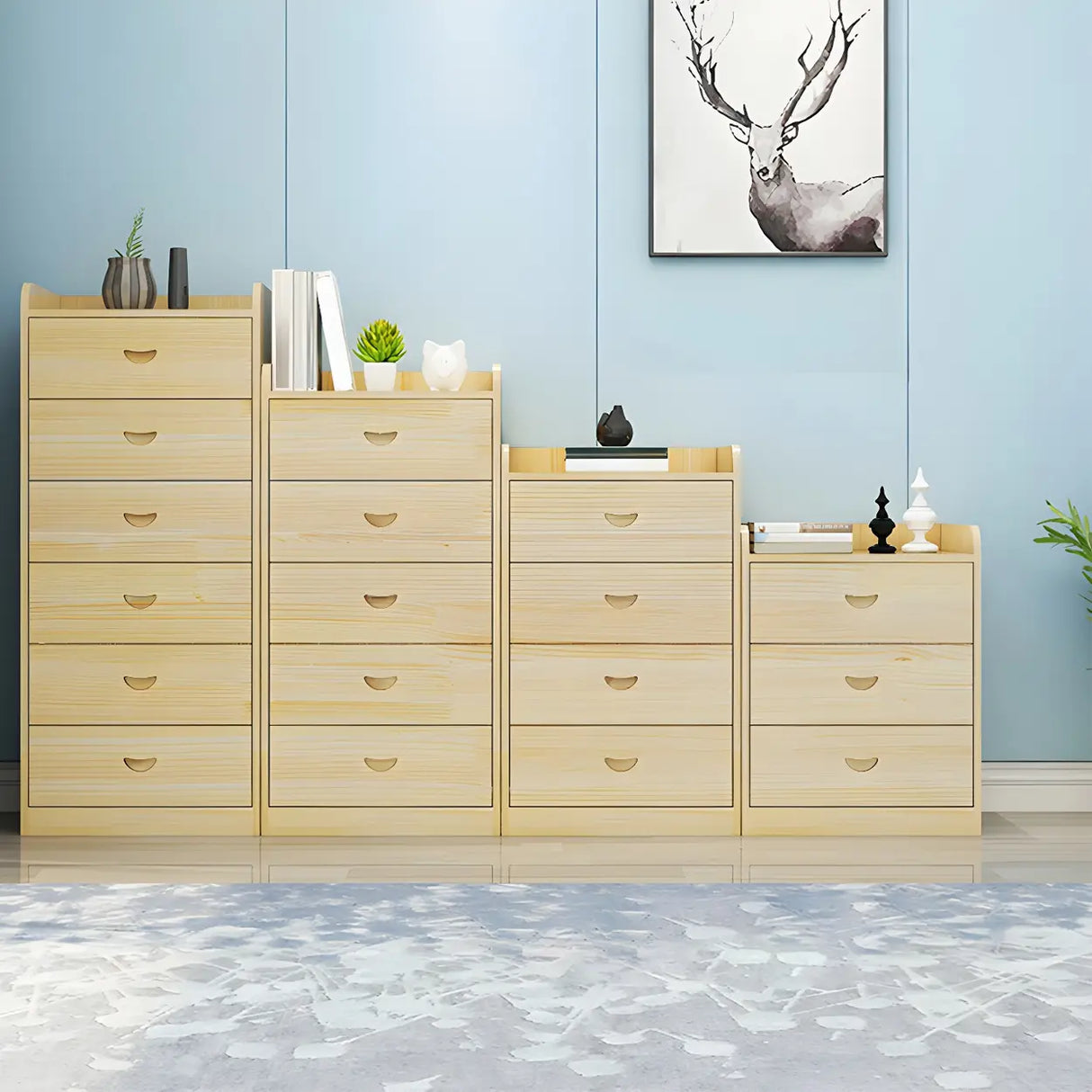 Vertical Natural Finish Wood Dresser for Drawers Image - 1