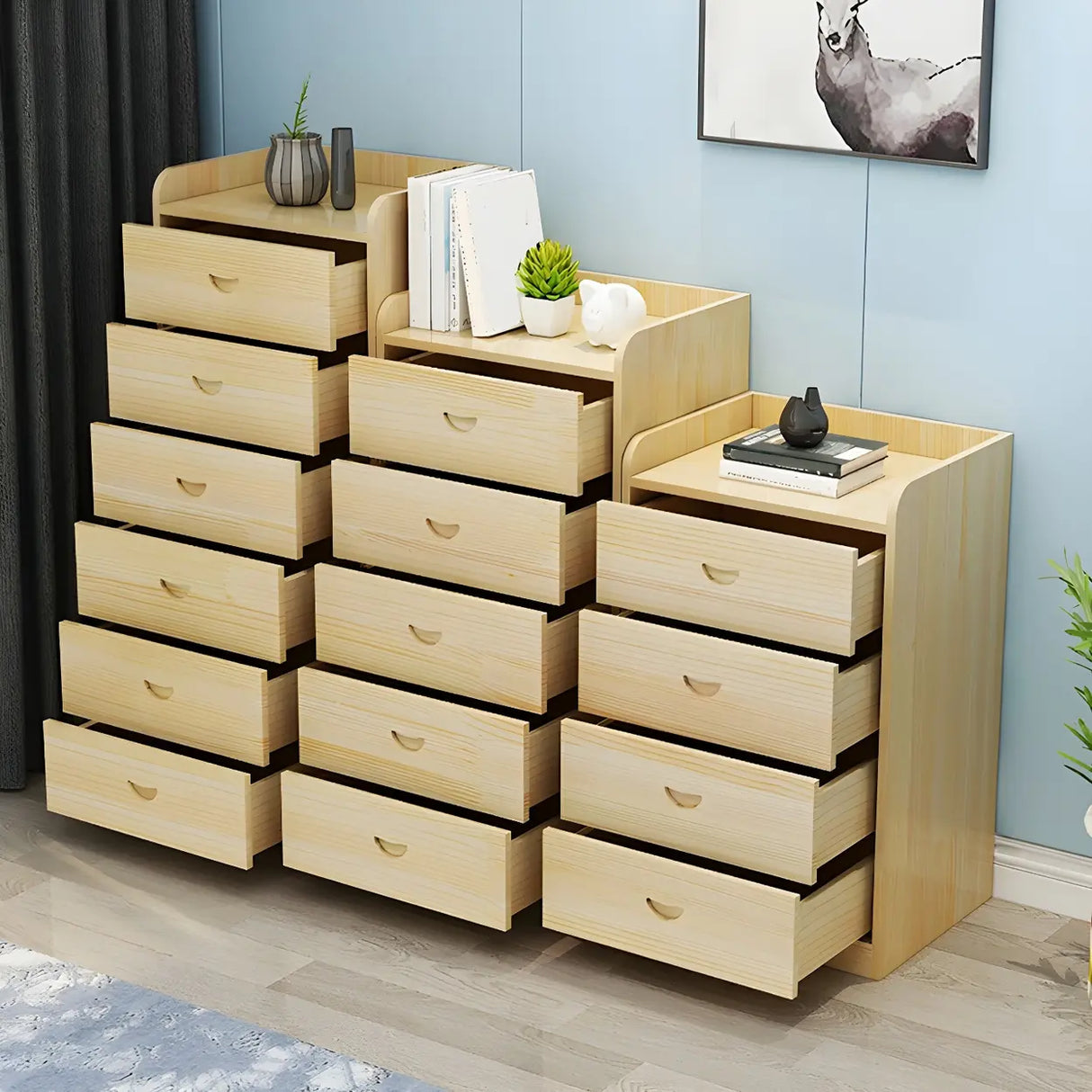 Vertical Natural Finish Wood Dresser for Drawers Image - 4