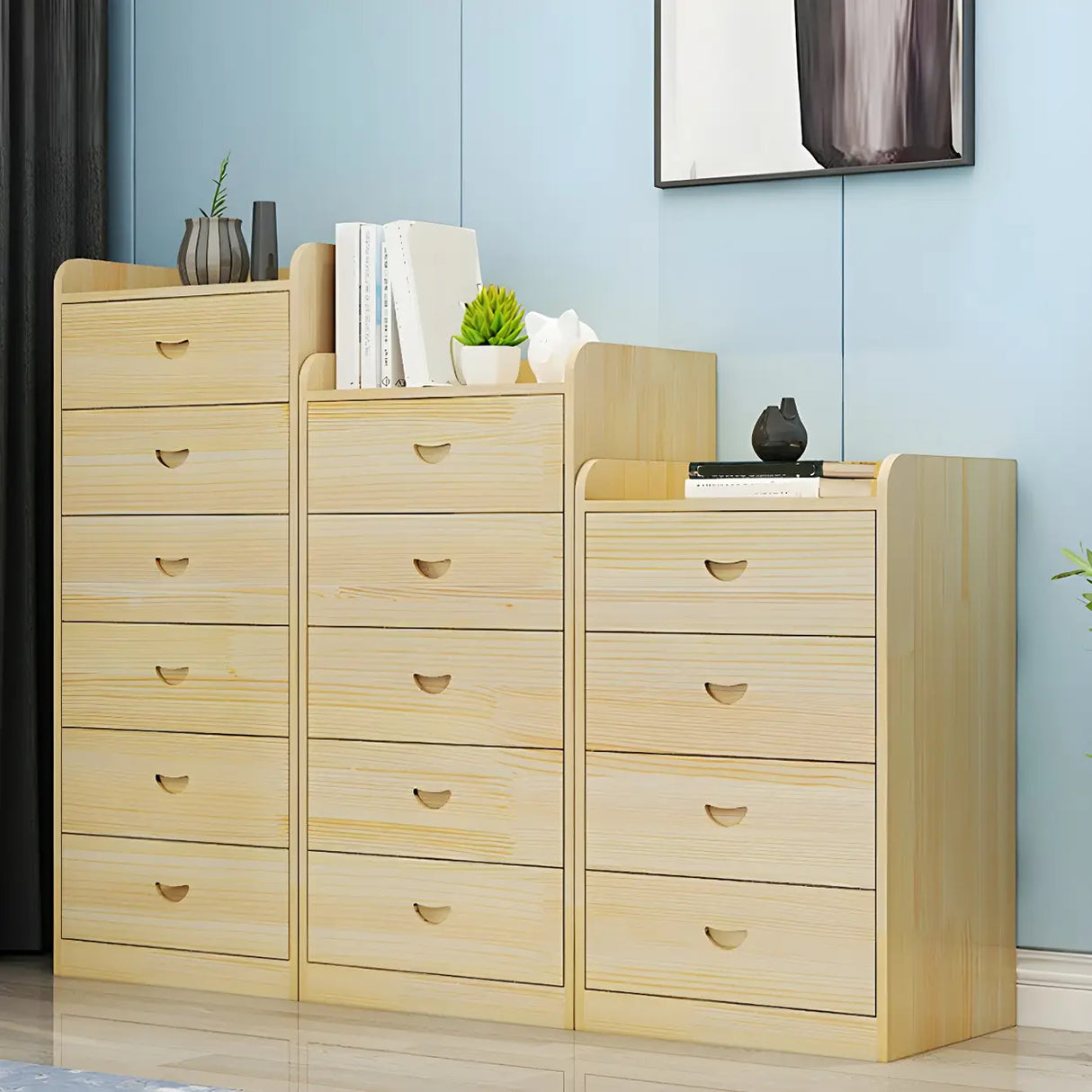 Vertical Natural Finish Wood Dresser for Drawers Image - 6