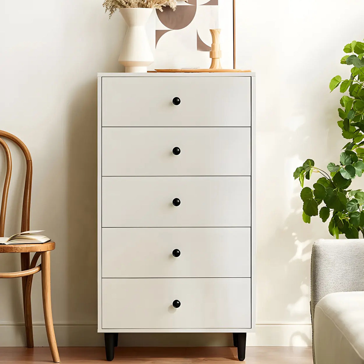 Vertical Natural Wood White Dresser for Drawers Image - 11