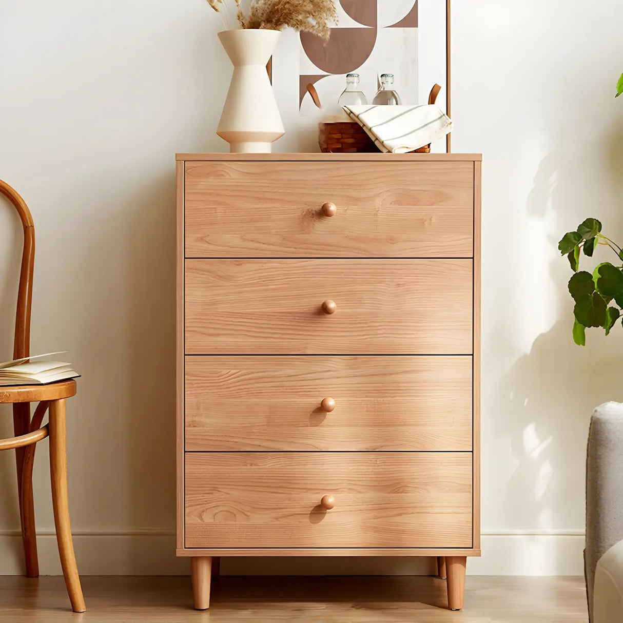 Vertical Natural Wood White Dresser for Drawers Image - 13