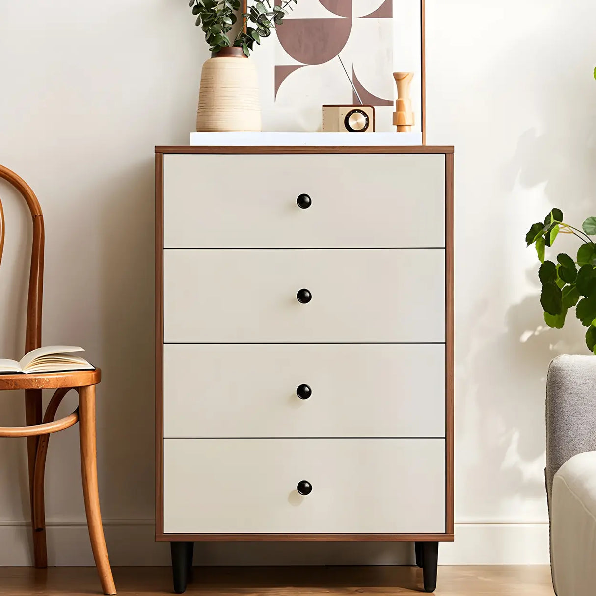 Vertical Natural Wood White Dresser for Drawers Image - 15