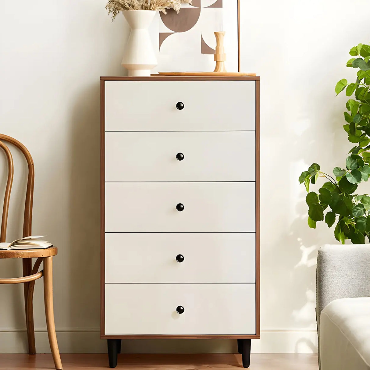 Vertical Natural Wood White Dresser for Drawers Image - 17