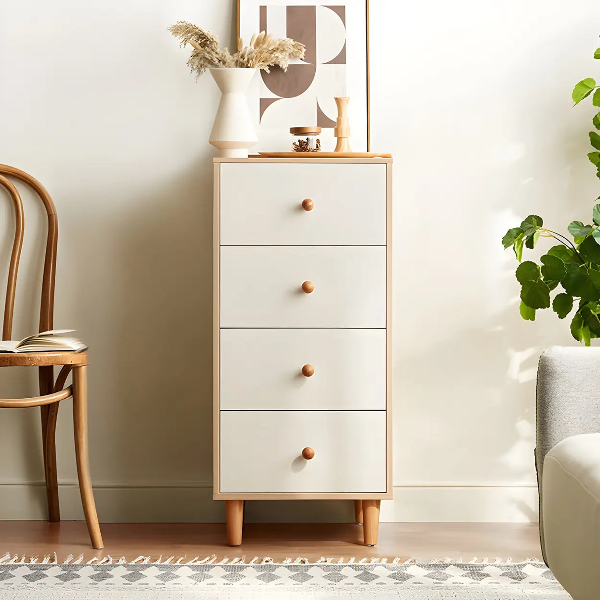 Vertical Natural Wood White Dresser for Drawers Image - 18