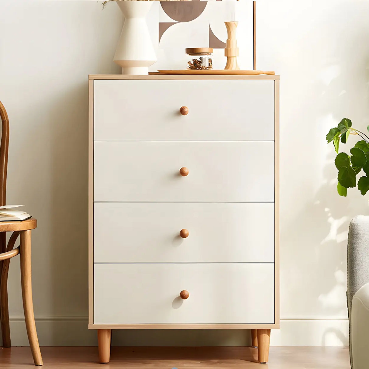 Vertical Natural Wood White Dresser for Drawers Image - 19