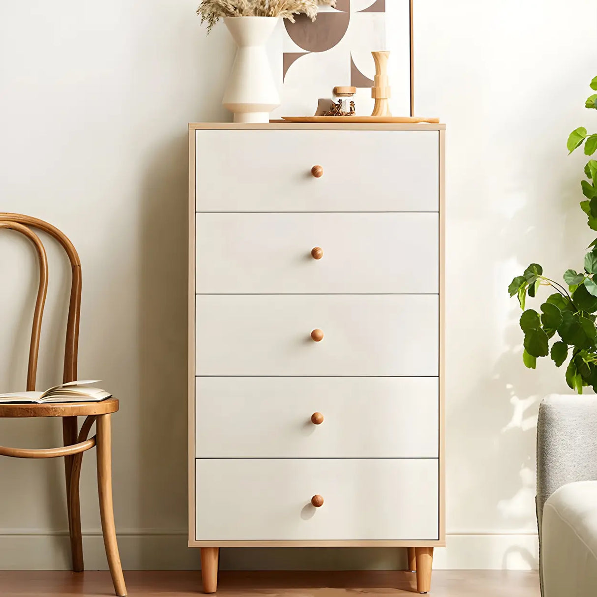 Vertical Natural Wood White Dresser for Drawers Image - 2