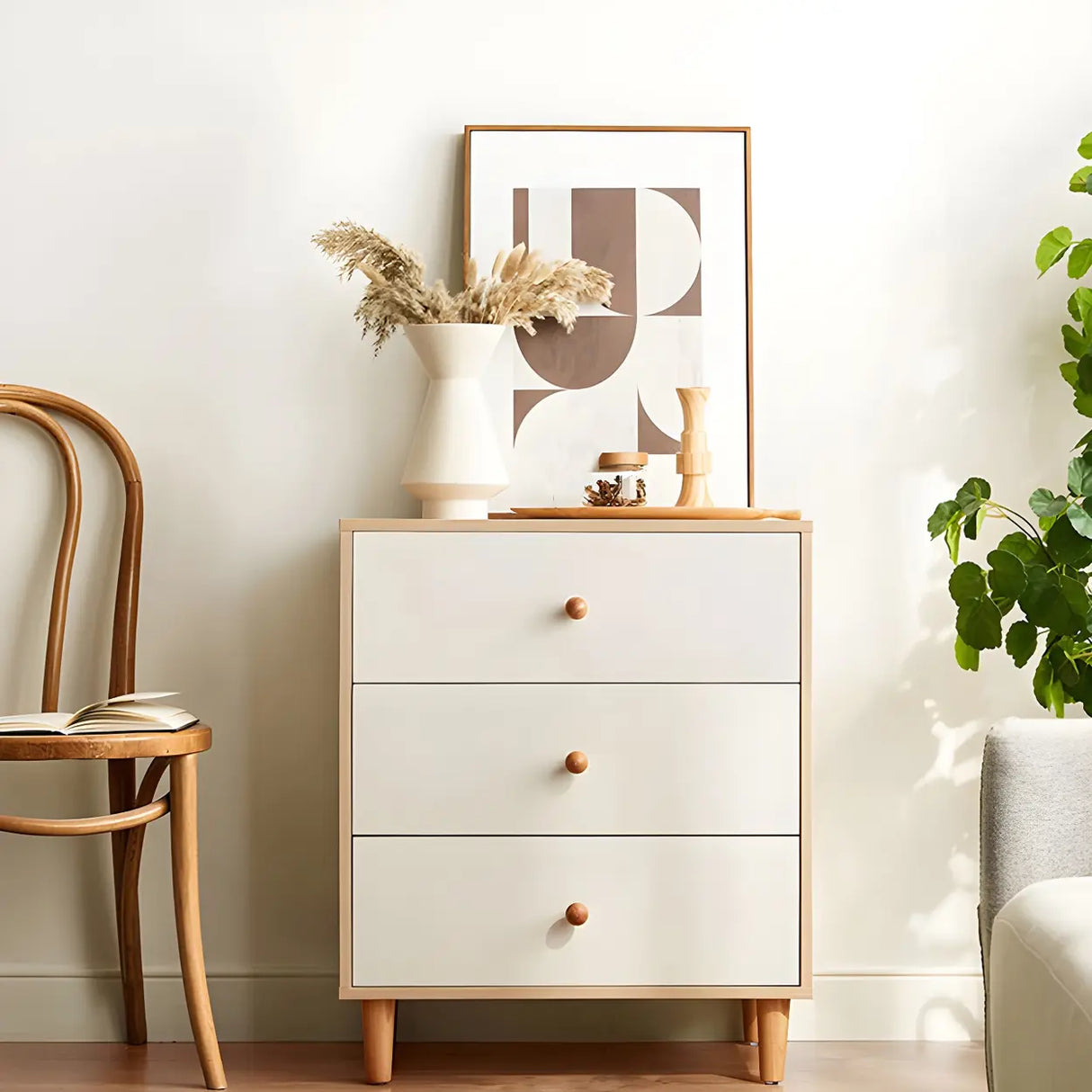 Vertical Natural Wood White Dresser for Drawers Image - 3