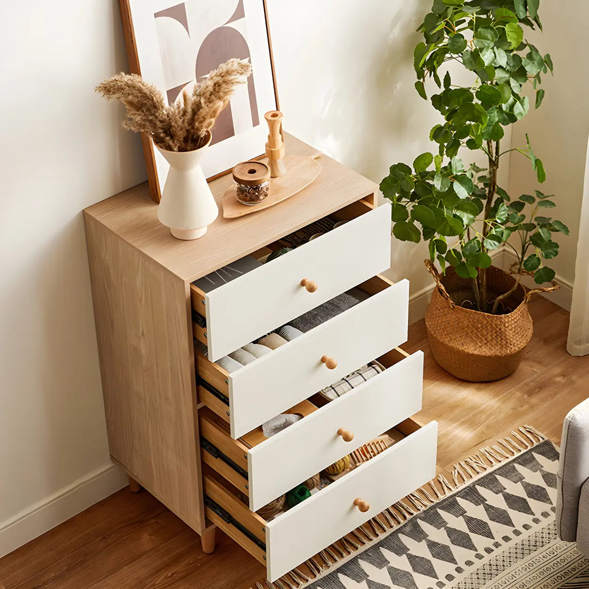 Vertical Natural Wood White Dresser for Drawers Image - 4