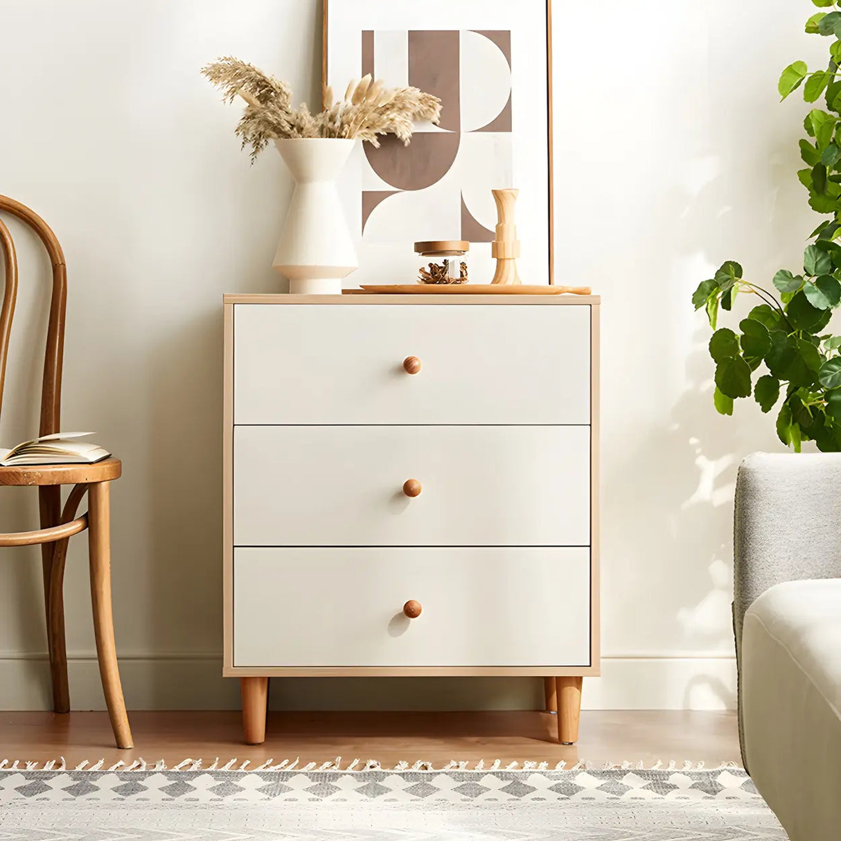 Vertical Natural Wood White Dresser for Drawers Image - 5