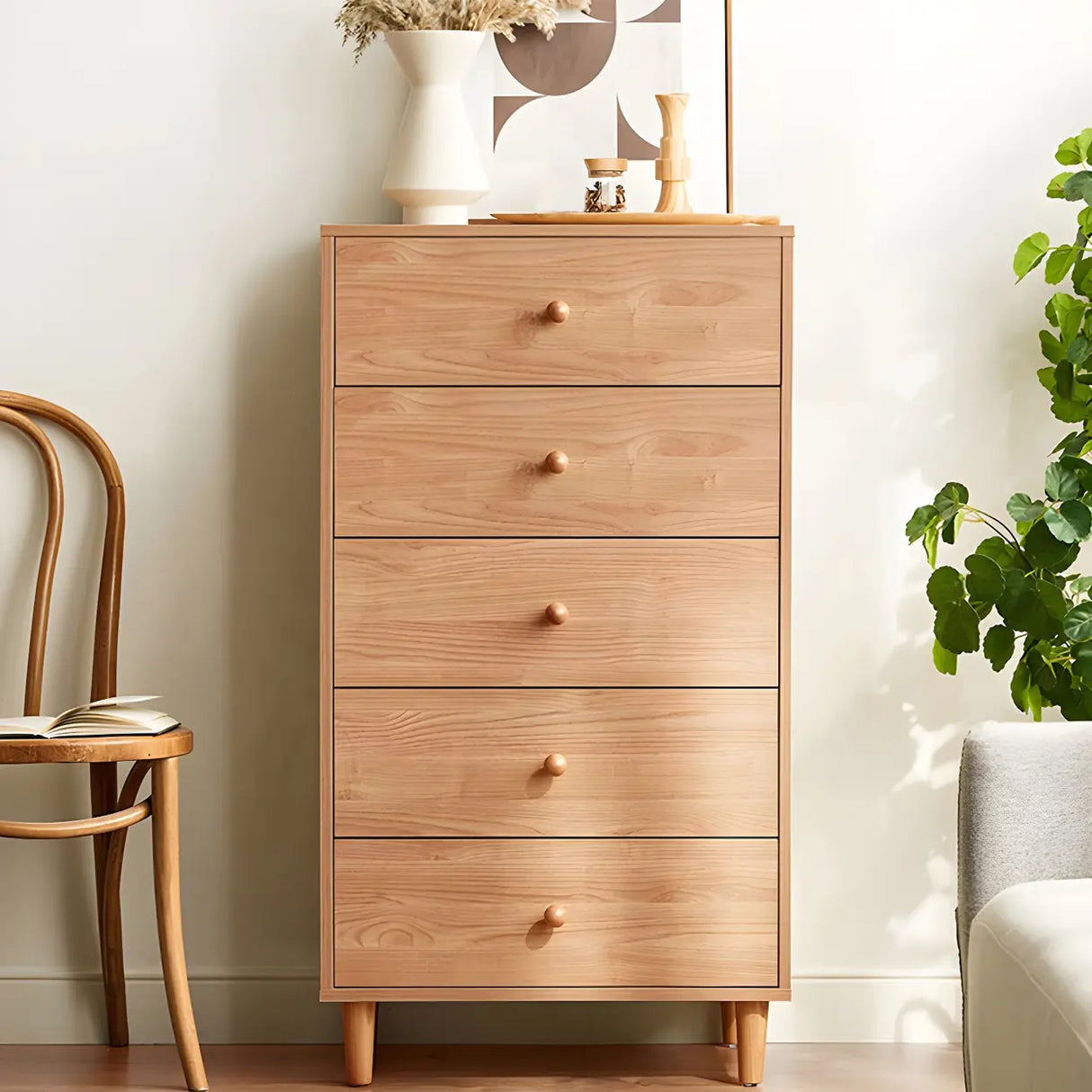 Vertical Natural Wood White Dresser for Drawers Image - 6