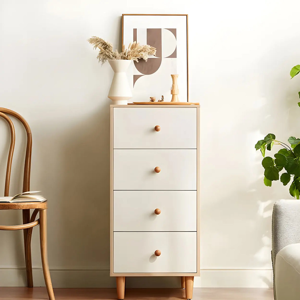 Vertical Natural Wood White Dresser for Drawers Image - 7