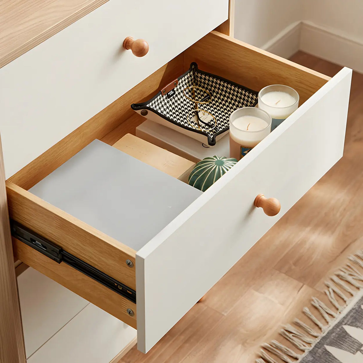 Vertical Natural Wood White Dresser for Drawers Image - 8