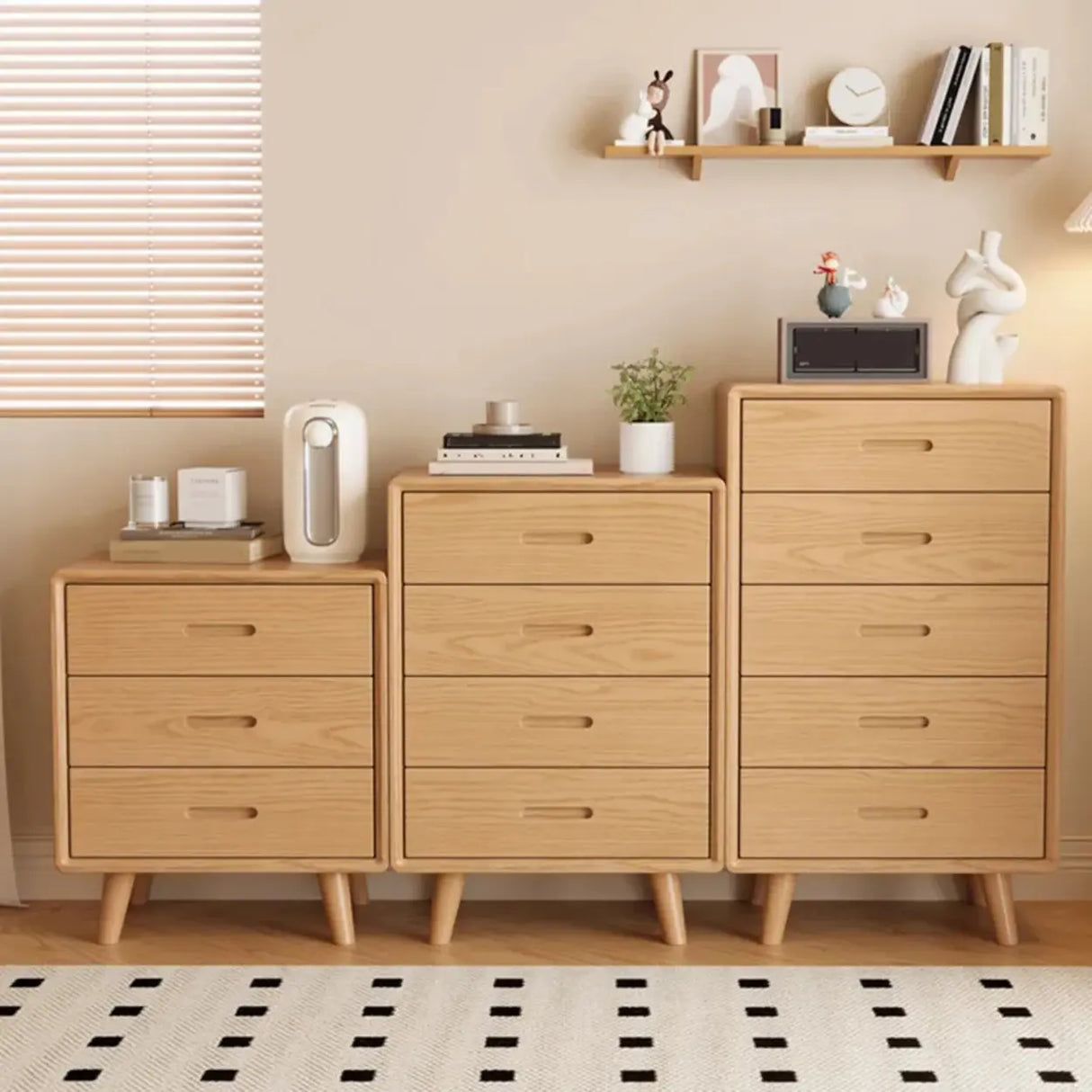 Vertical Rectangular Wood Natural Drawers Bachelor Chest Image - 4