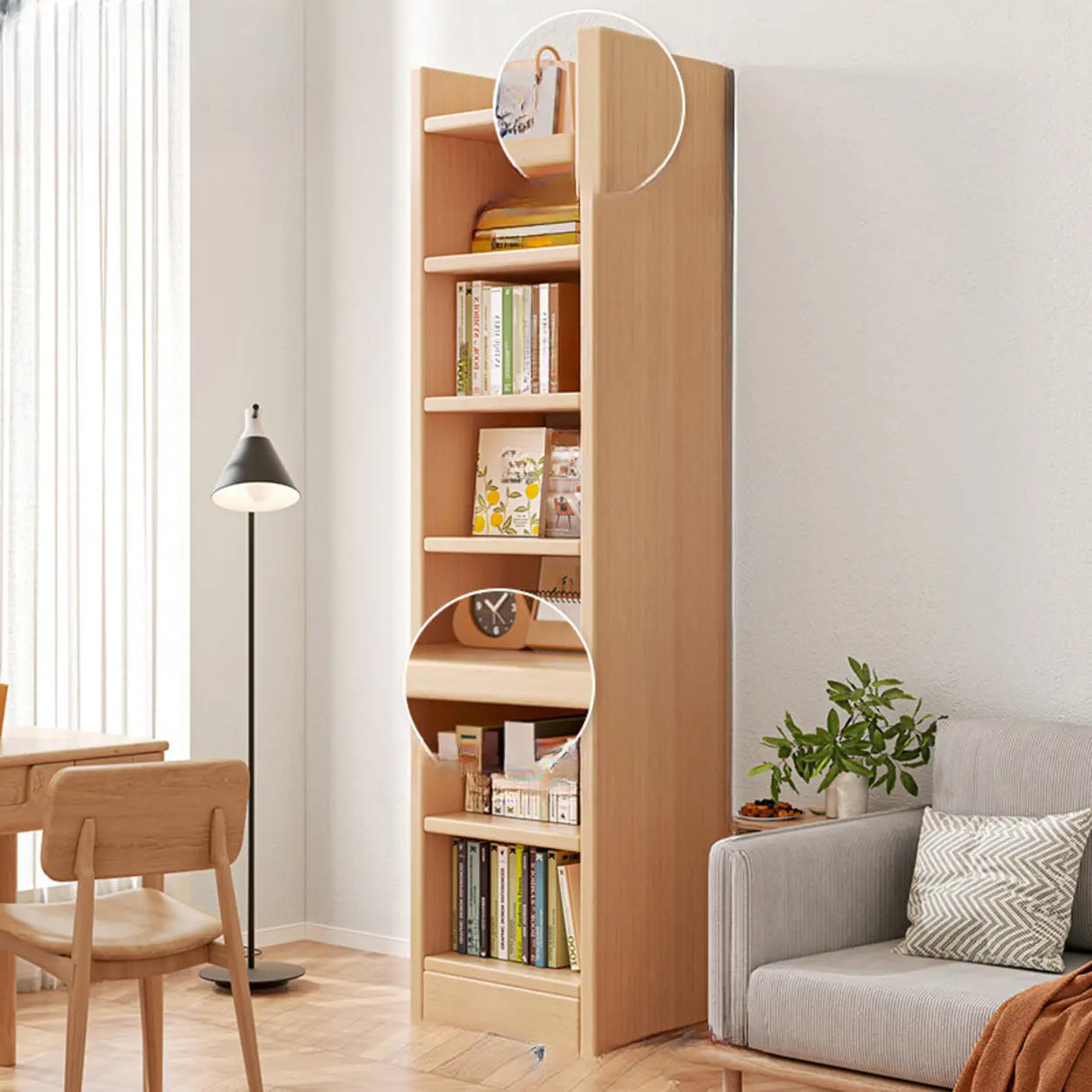 Vertical Simple 6-Shelf Wood Narrow Bookcase Brown Image - 11