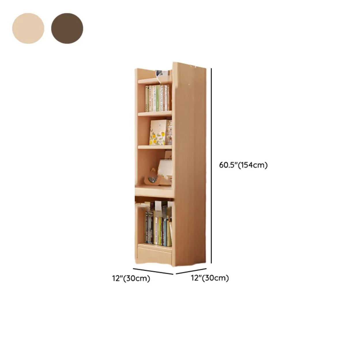 Vertical Simple 6-Shelf Wood Narrow Bookcase Brown