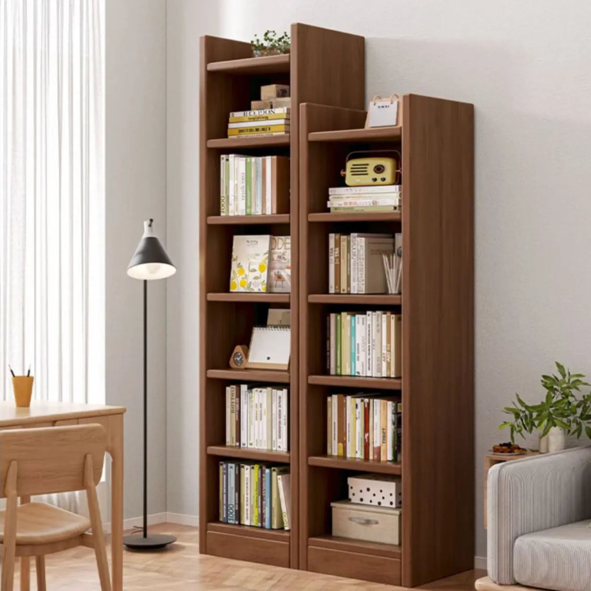 Vertical Simple 6-Shelf Wood Narrow Bookcase Brown Image - 4