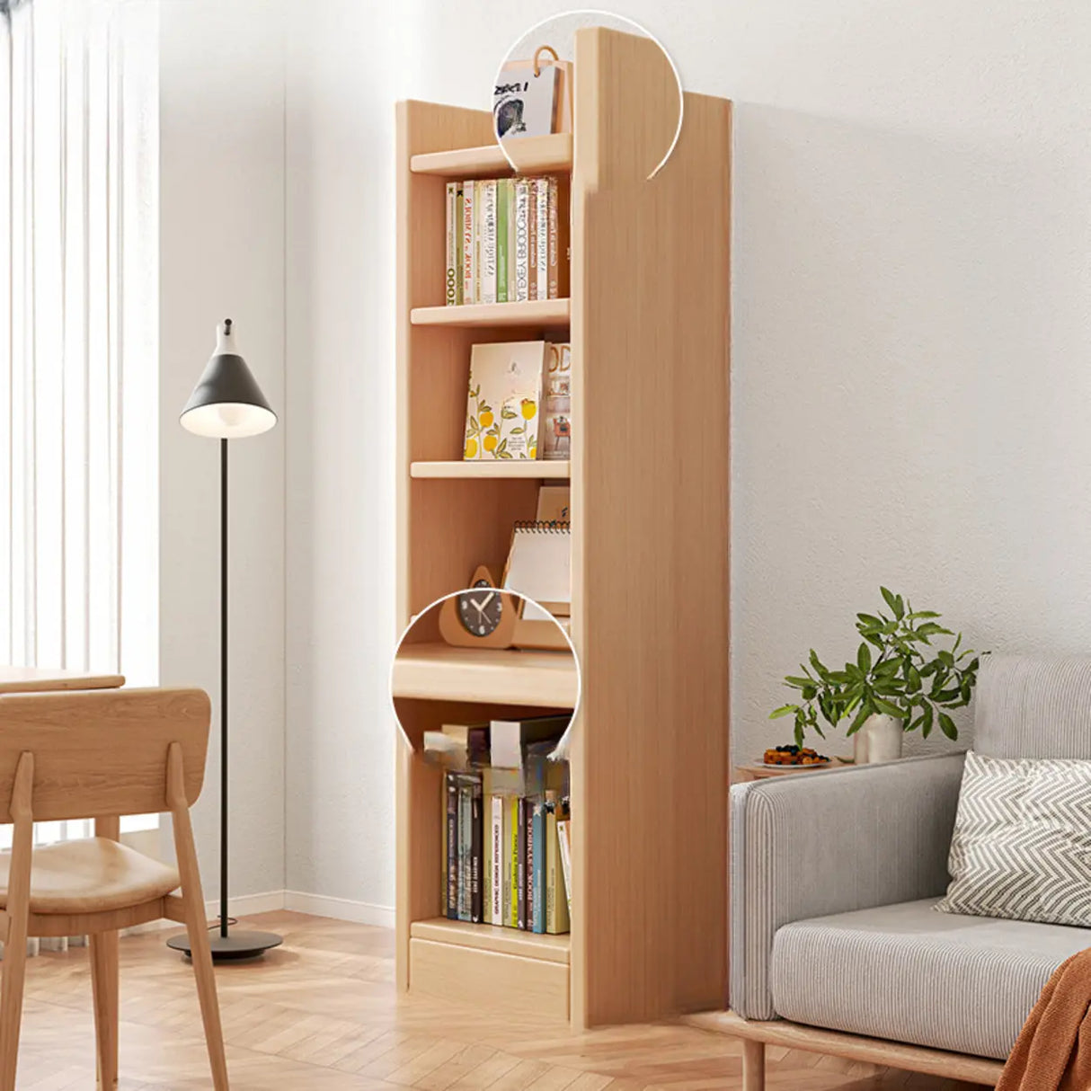 Vertical Simple 6-Shelf Wood Narrow Bookcase Brown Image - 7