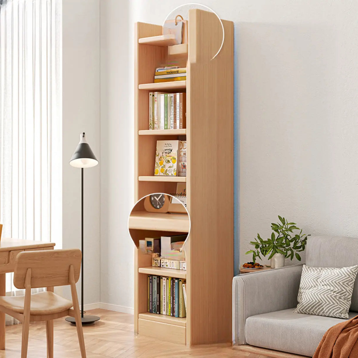 Vertical Simple 6-Shelf Wood Narrow Bookcase Brown Image - 9