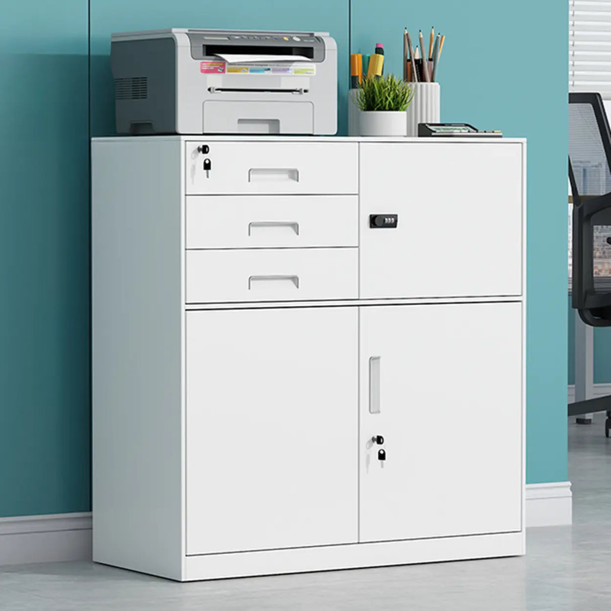 Vertical Steel Filing Cabinet with Lockable Drawers Image - 11