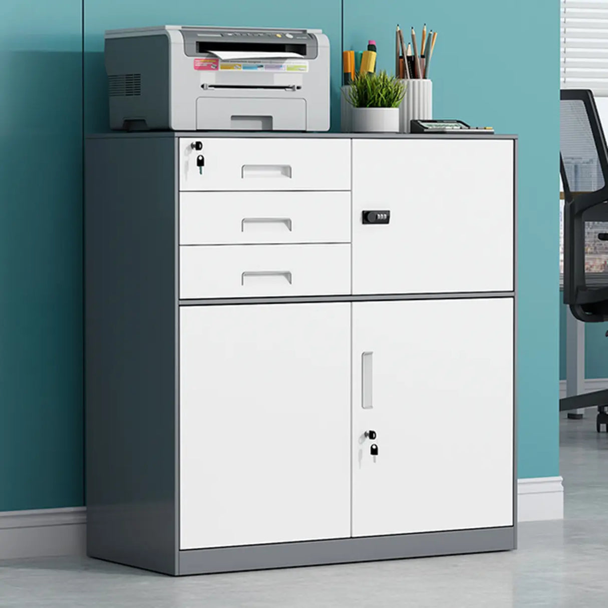 Vertical Steel Filing Cabinet with Lockable Drawers Image - 15