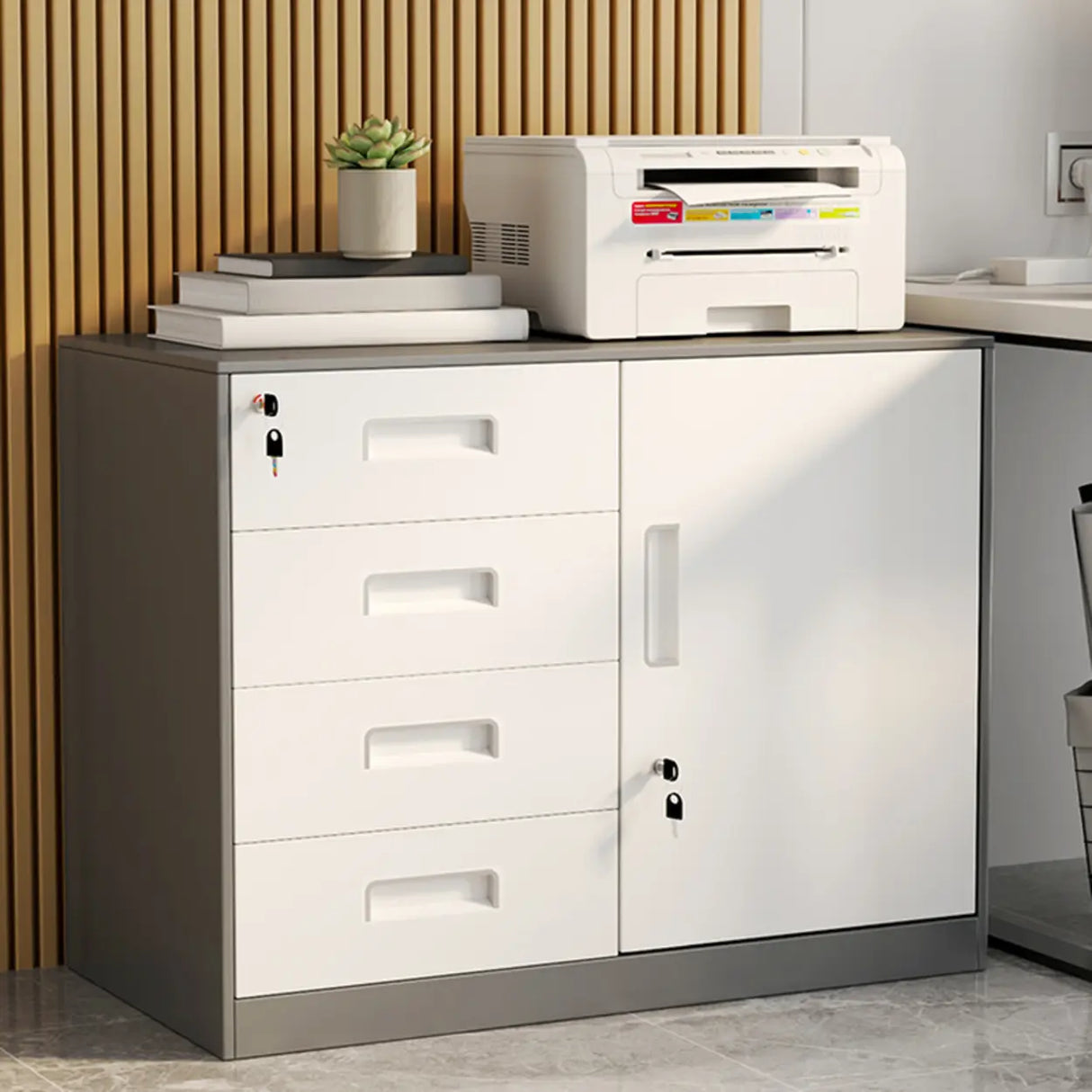 Vertical Steel Filing Cabinet with Lockable Drawers Image - 1