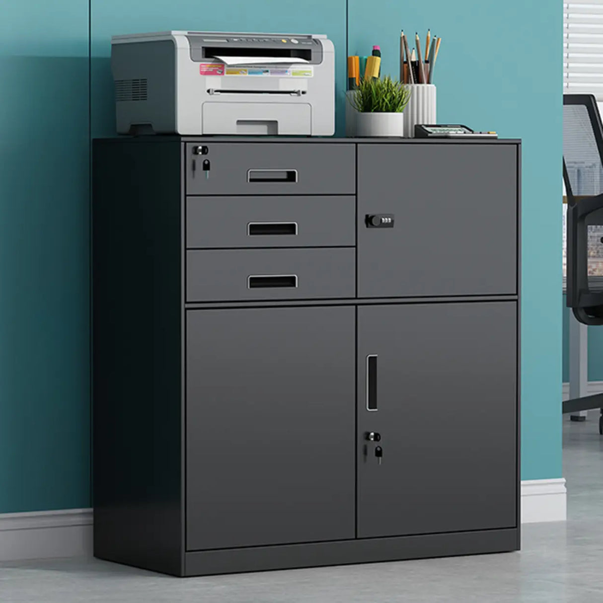 Vertical Steel Filing Cabinet with Lockable Drawers Image - 9