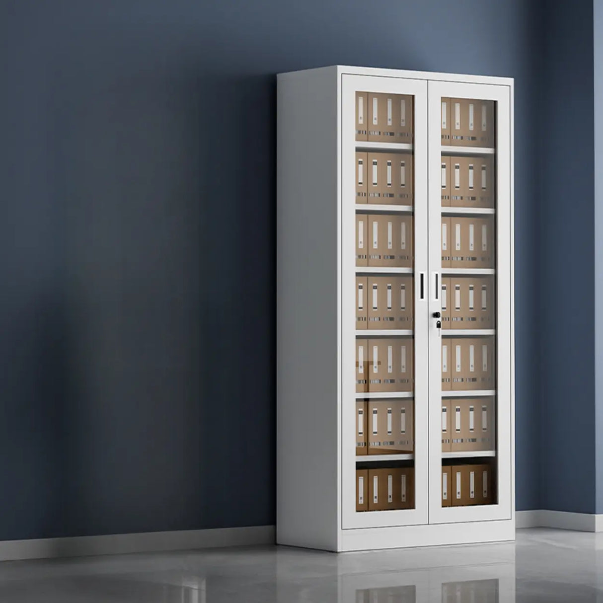 Vertical Steel Glass Door Grey Filing Cabinet Storage Image - 7