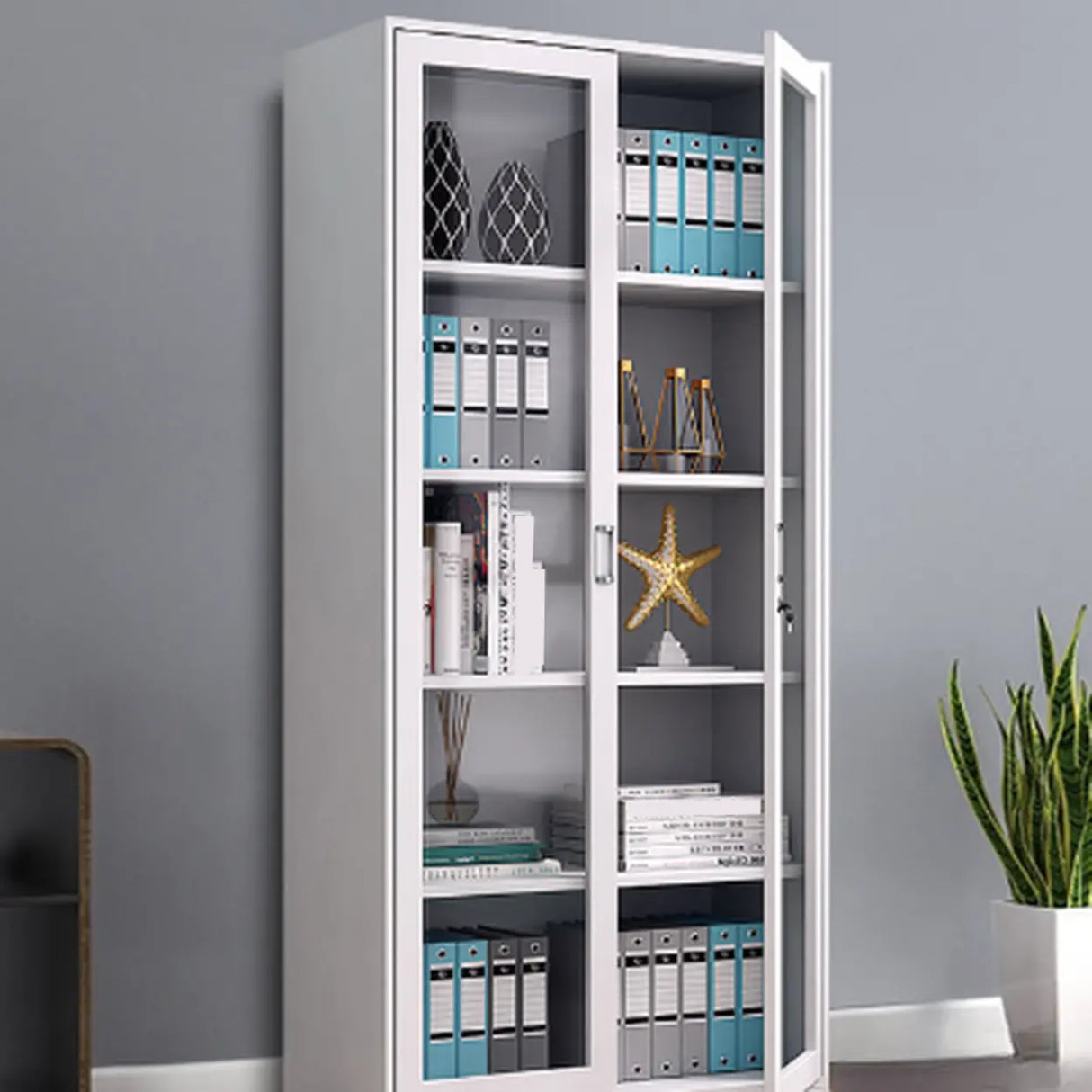 Vertical Steel Glass Door Grey Filing Cabinet Storage Image - 1