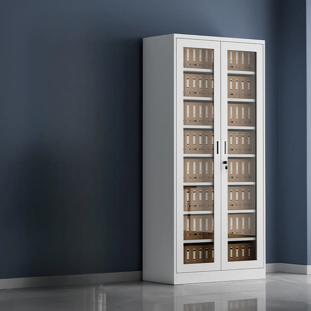Vertical Steel Glass Door Grey Filing Cabinet Storage Image - 9