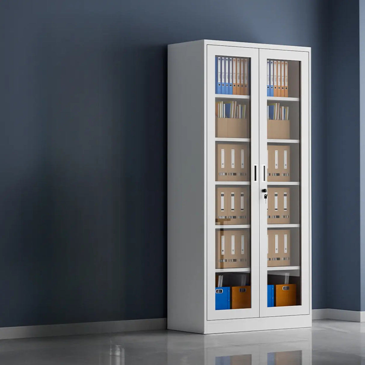 Vertical Steel Glass Door Grey Filing Cabinet Storage Image - 5