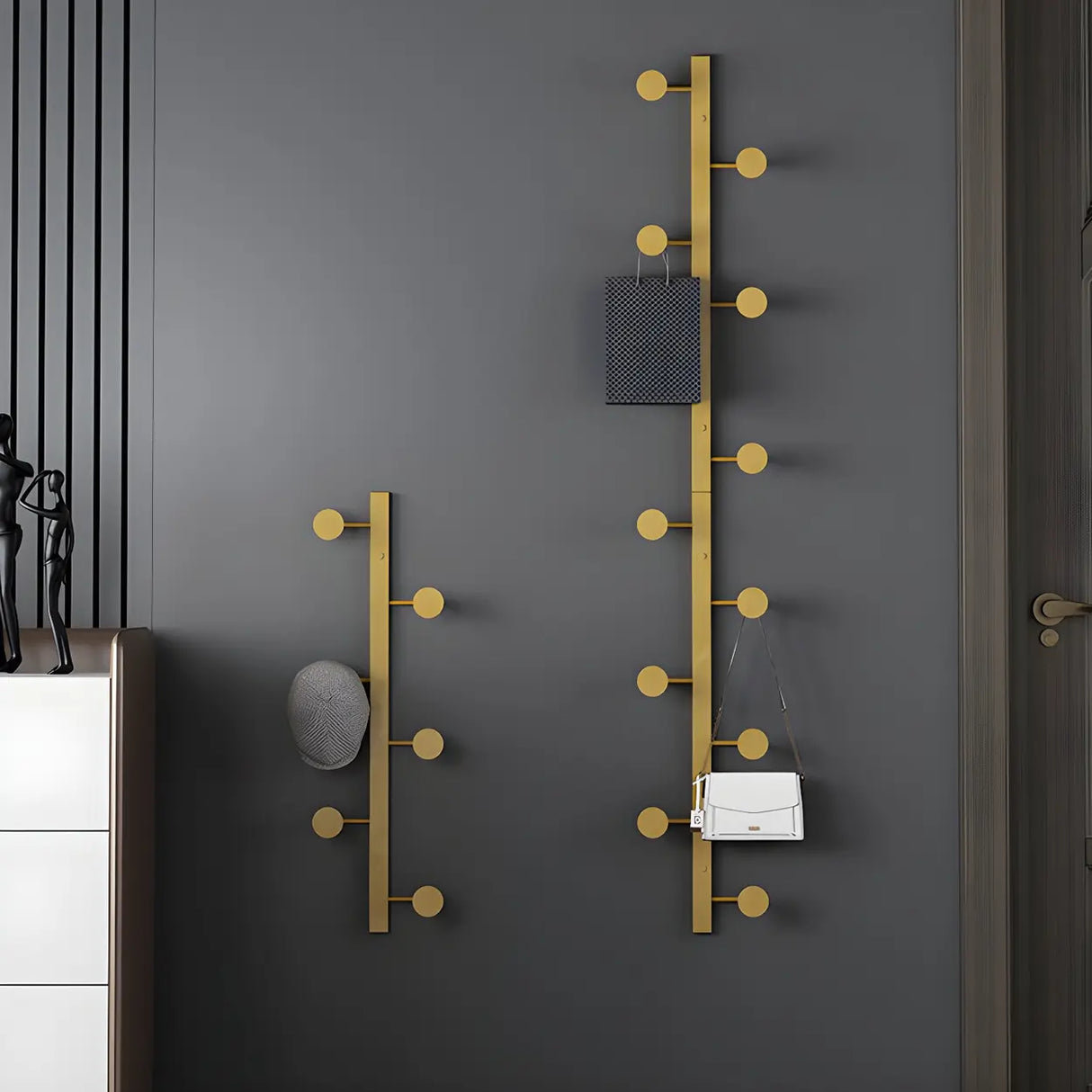 Vertical Steel Gold Wall-Mounted Coat Rack with Hooks Image - 20