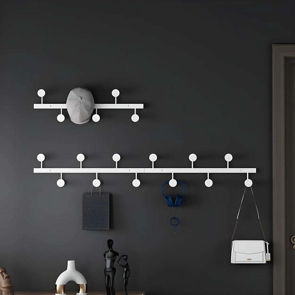 Vertical Steel Gold Wall-Mounted Coat Rack with Hooks Image - 21