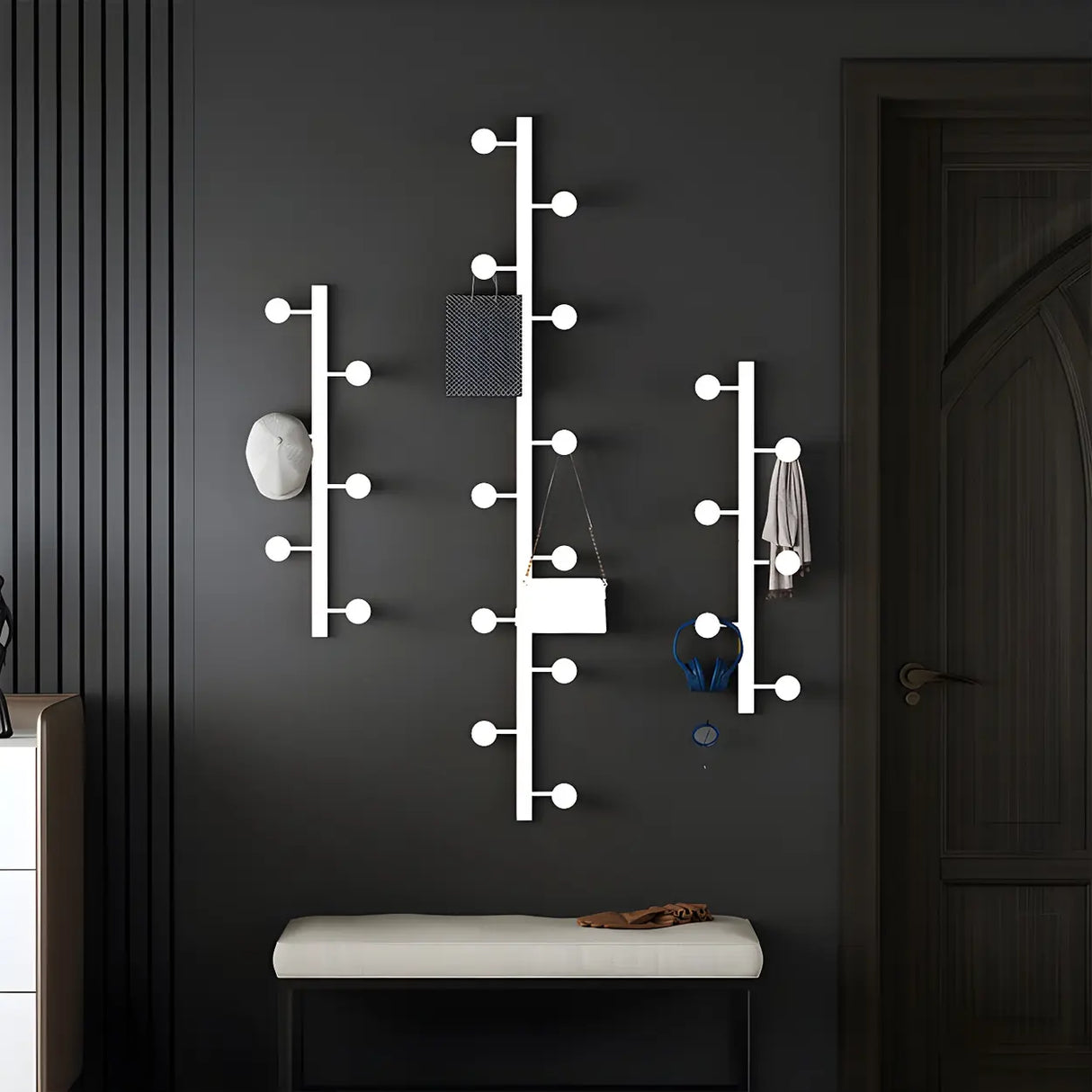 Vertical Steel Gold Wall-Mounted Coat Rack with Hooks Image - 22